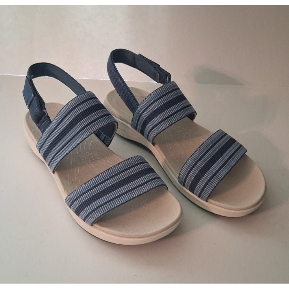 Easy Spirit Women's Flat Sandals Blue Striped Comfort Flexible Size 9M New